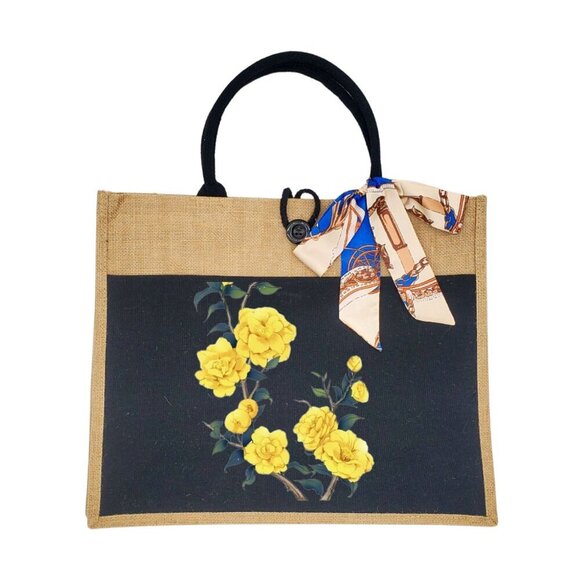 Custom Canvas Tote Bag, Large Size - Floral Theme, Black or Cream Tote - Picture 16 of 16